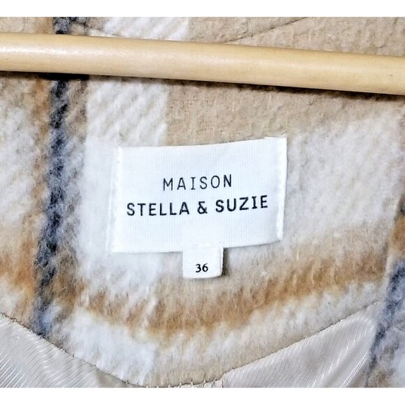 NWT MAISON STELLA & SUZIE Berlioze Plaid Coat Jacket Sz 36 Tan Cream Beige - Picture 6 of 8